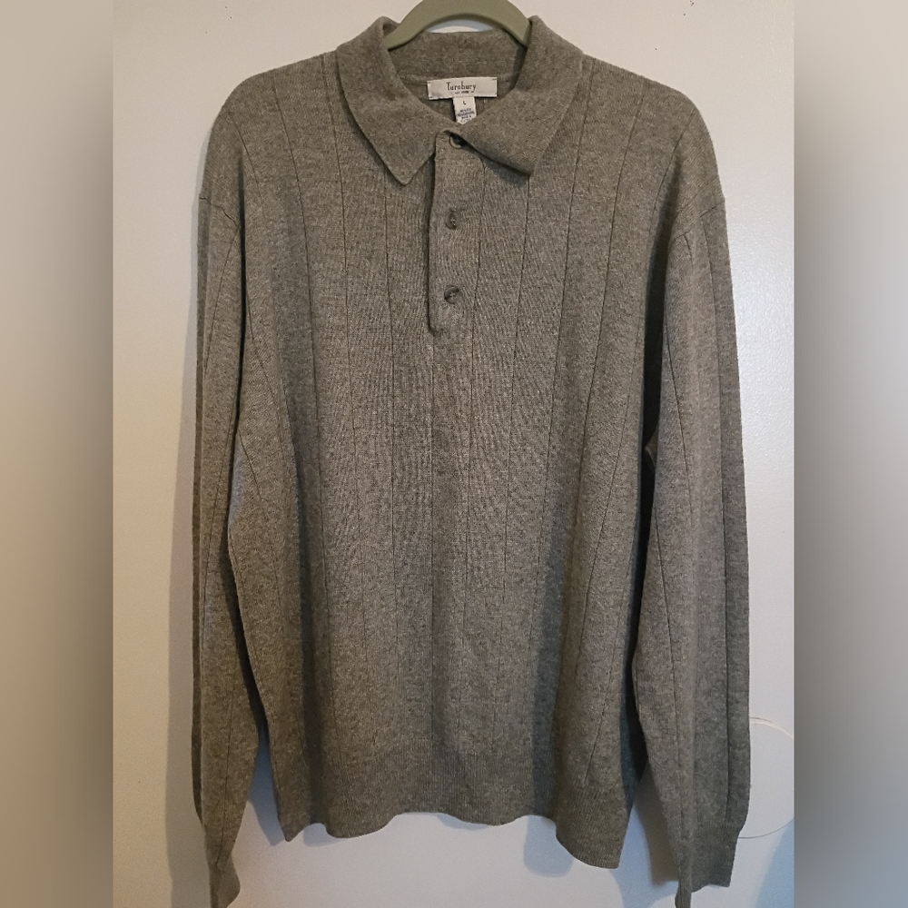 Turnbury Men's Gray Button Collar Sweater Cashmere And Silk Blend‎ Sz L